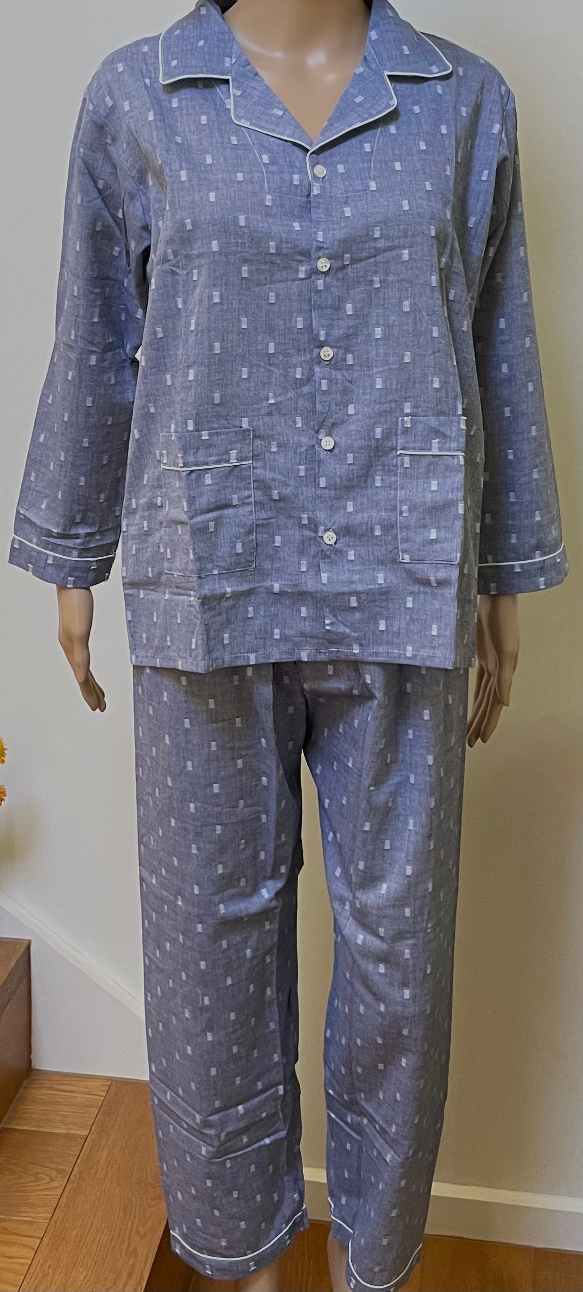 Handmade long pants cotton pajama set in dark grey for teens and young adults 16-17 years