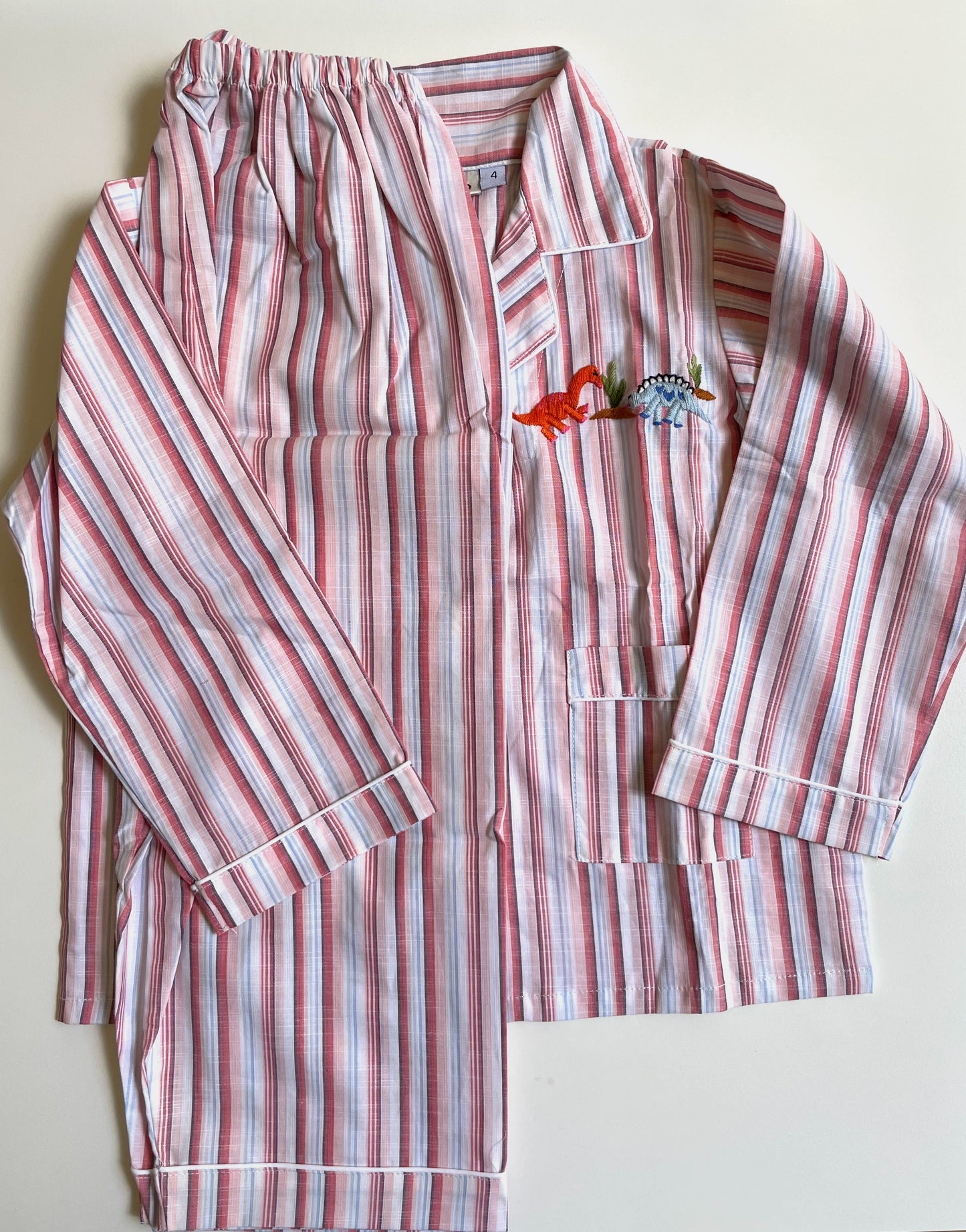 cotton pj set long sleeves with brown and blue stripes for girl or boy