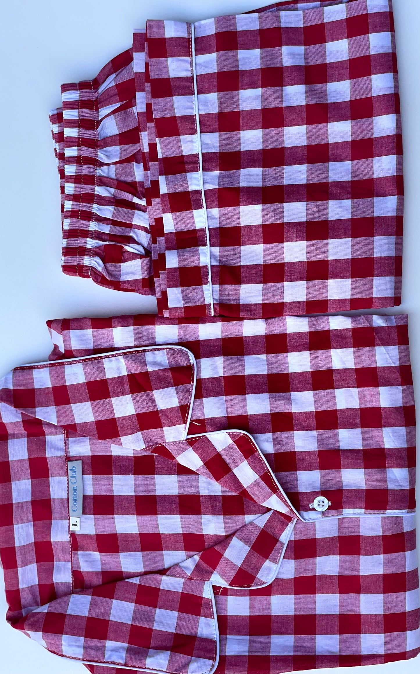 Adult cotton pj set short sleeves in red and white for men or women