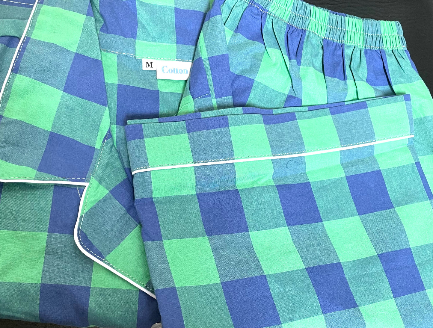 Handmade Shorts pj set for men or women who loves green and blue,Medium size