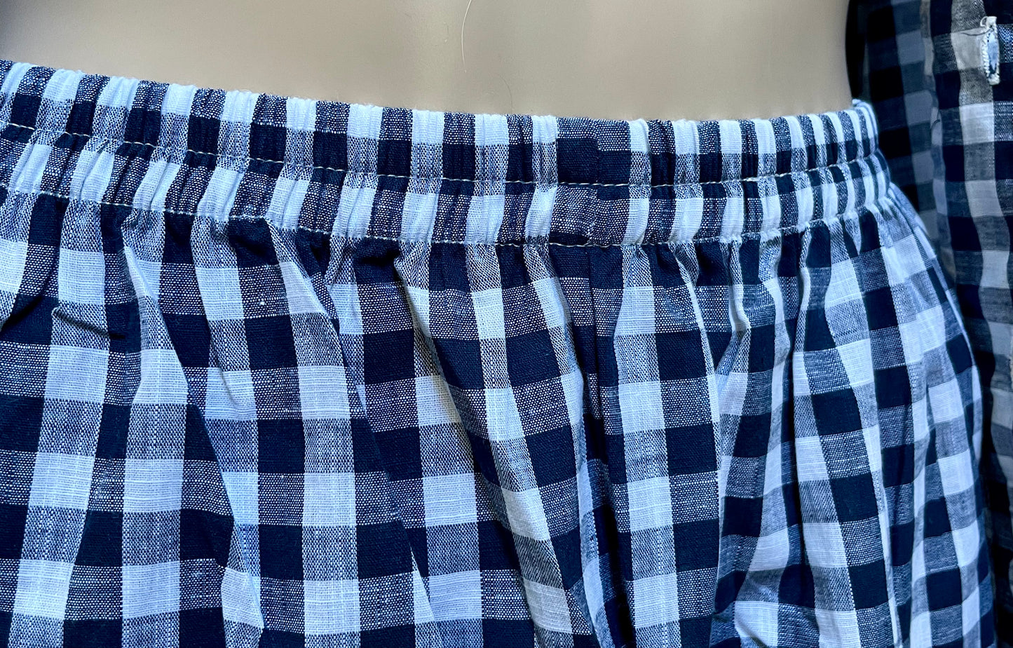 front close-up view of pure cotton pajamas with elastic waistband for comfort fit for unisex men and women