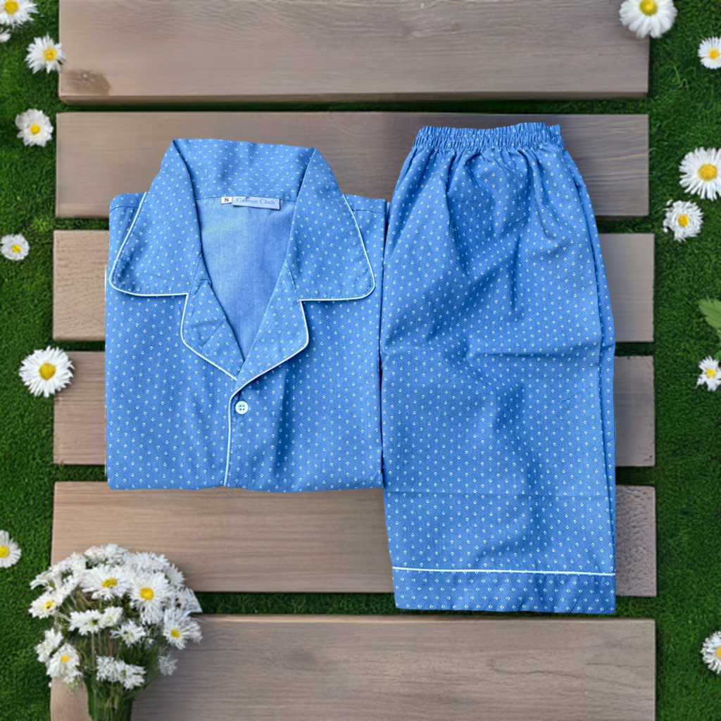 Shorts & comfy cotton pajamas in skyblue for men or women small size
