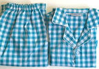Folded aqua blue check cotton pj long pants for boy or girl 10-11 yrs