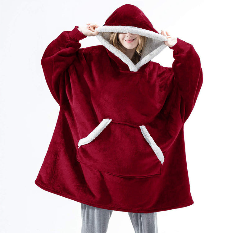 Oversized Wearable Hoodie Blanket – Flannel & Sherpa