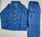 blue & red cotton pj set long pants long sleeves for kids