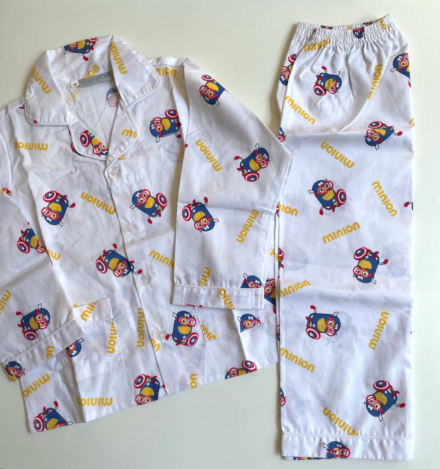 Long pants cotton pajamas white with Minions for boy or girl