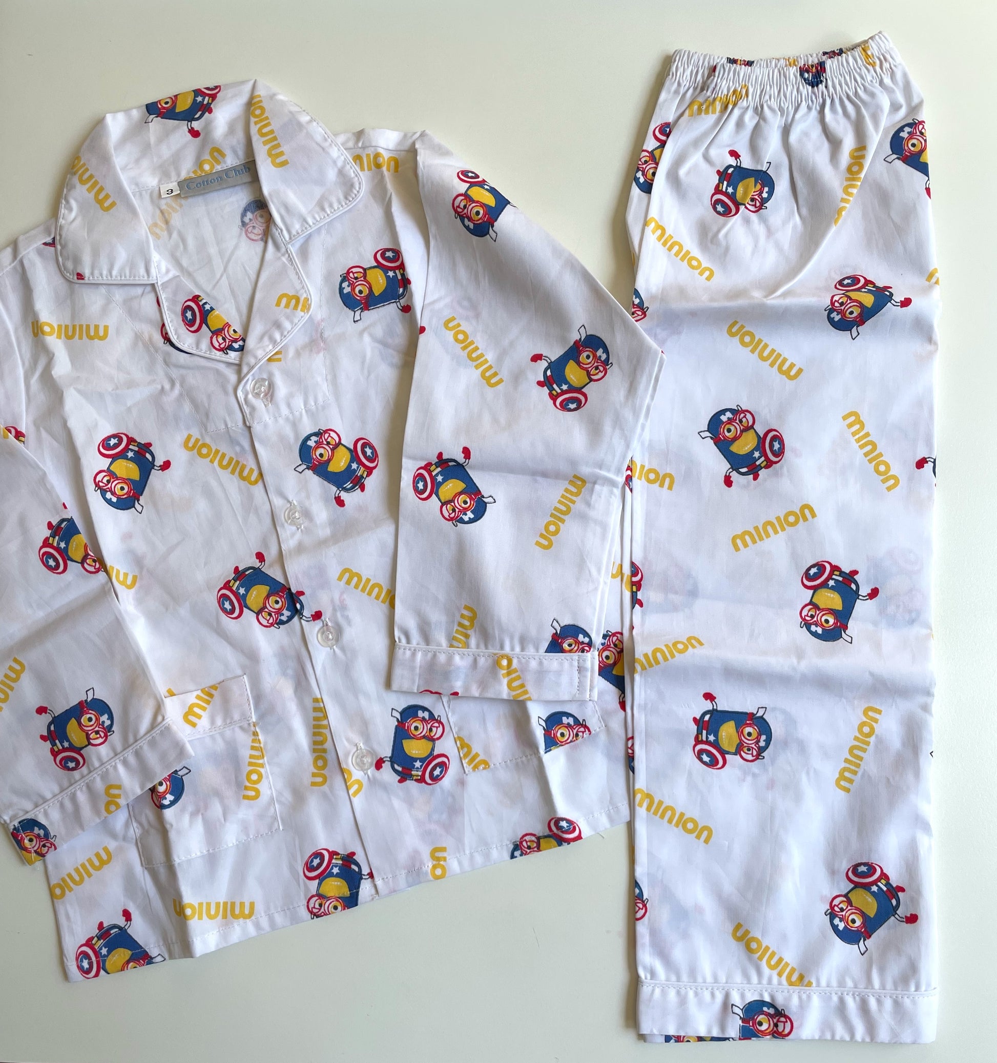 Long pants cotton pajamas white with Minions for boy or girl