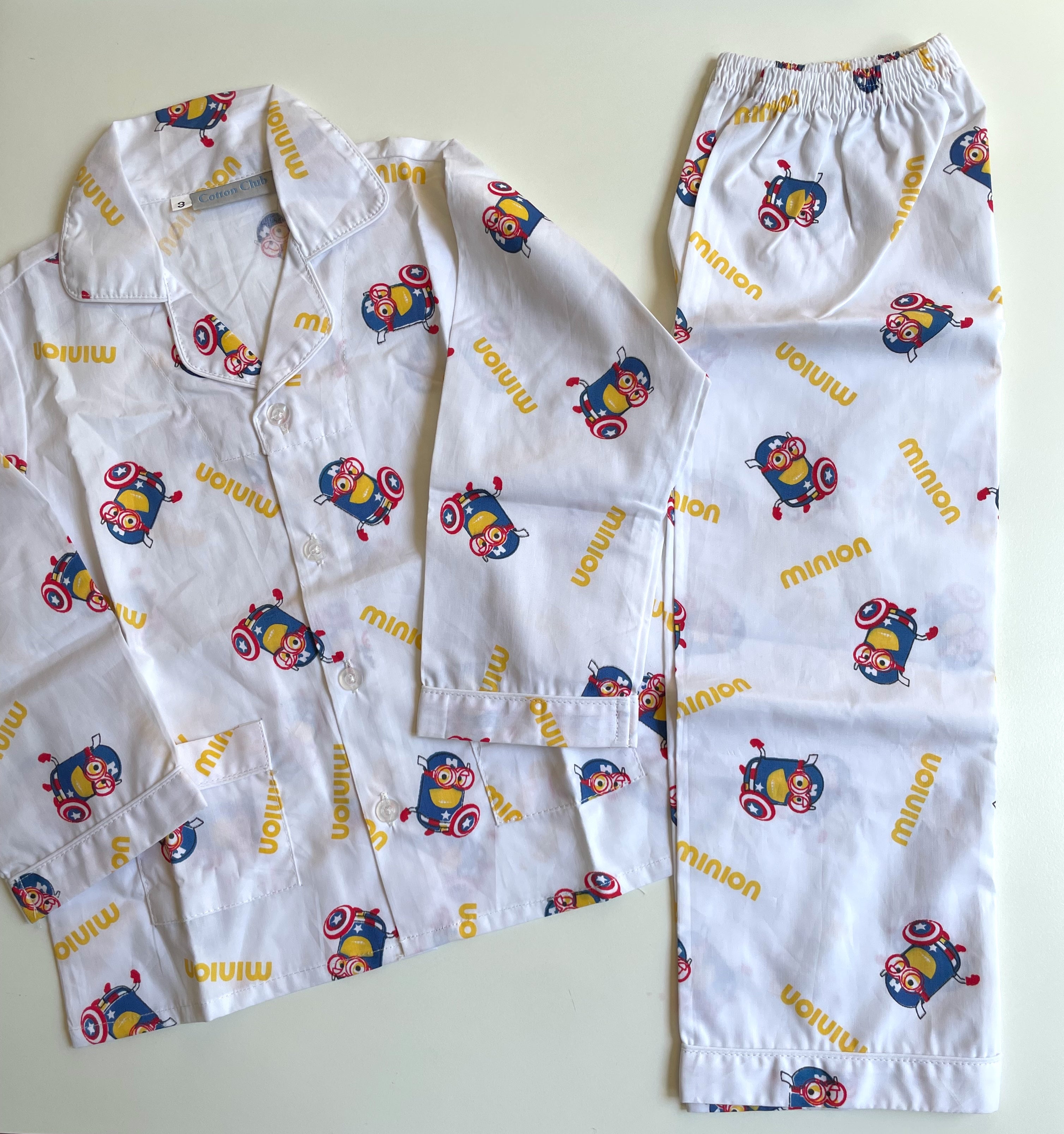 Long pants cotton pajamas white with Minions for boy or girl