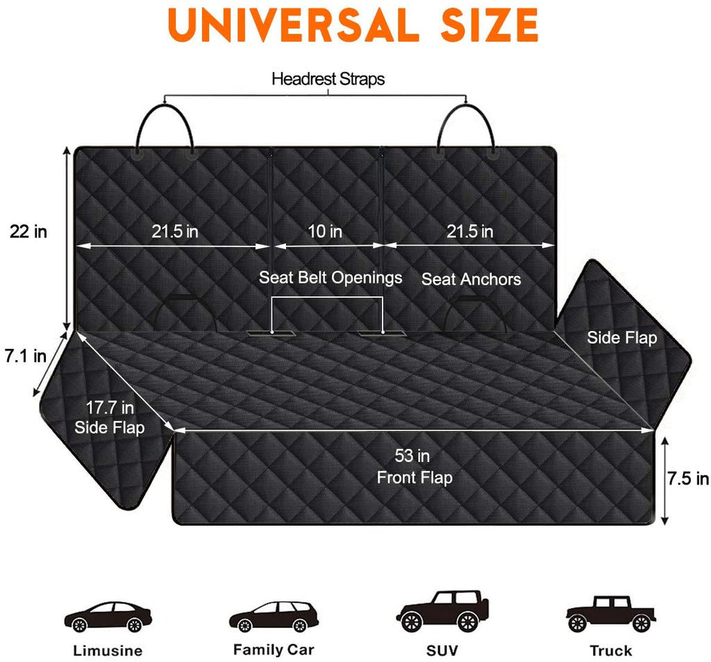 Waterproof Dog Car Seat Cover | Non-Slip Back Seat Protector for Cars, SUVs & Trucks – Black
