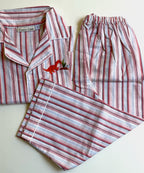 cotton pj set long pants with brown and blue stripes for girl or boy
