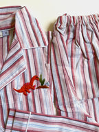 cotton pj set long pants with brown blue stripes and dinosaurs for 4-5 yrs kids