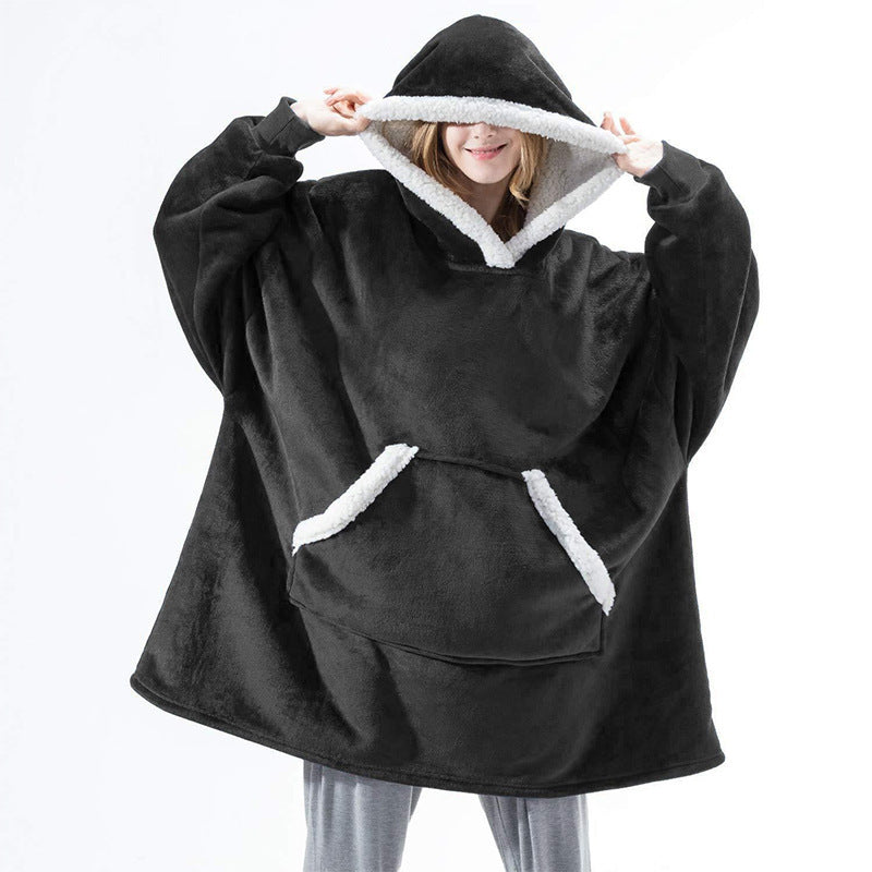 Oversized Wearable Hoodie Blanket – Flannel & Sherpa