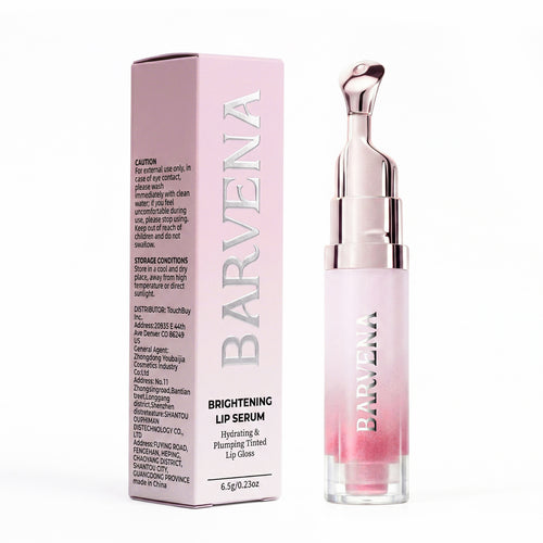 Barvena brightening lip serum with packaging on a white background