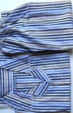 Folded cotton pj set long sleeves blue brown stripes for 8-9yrs girl and boy