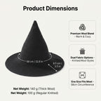 Knitted Halloween witch hat size and measurement guide