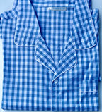 cotton pajama set in blue white check long pants long sleeves for men and women large size