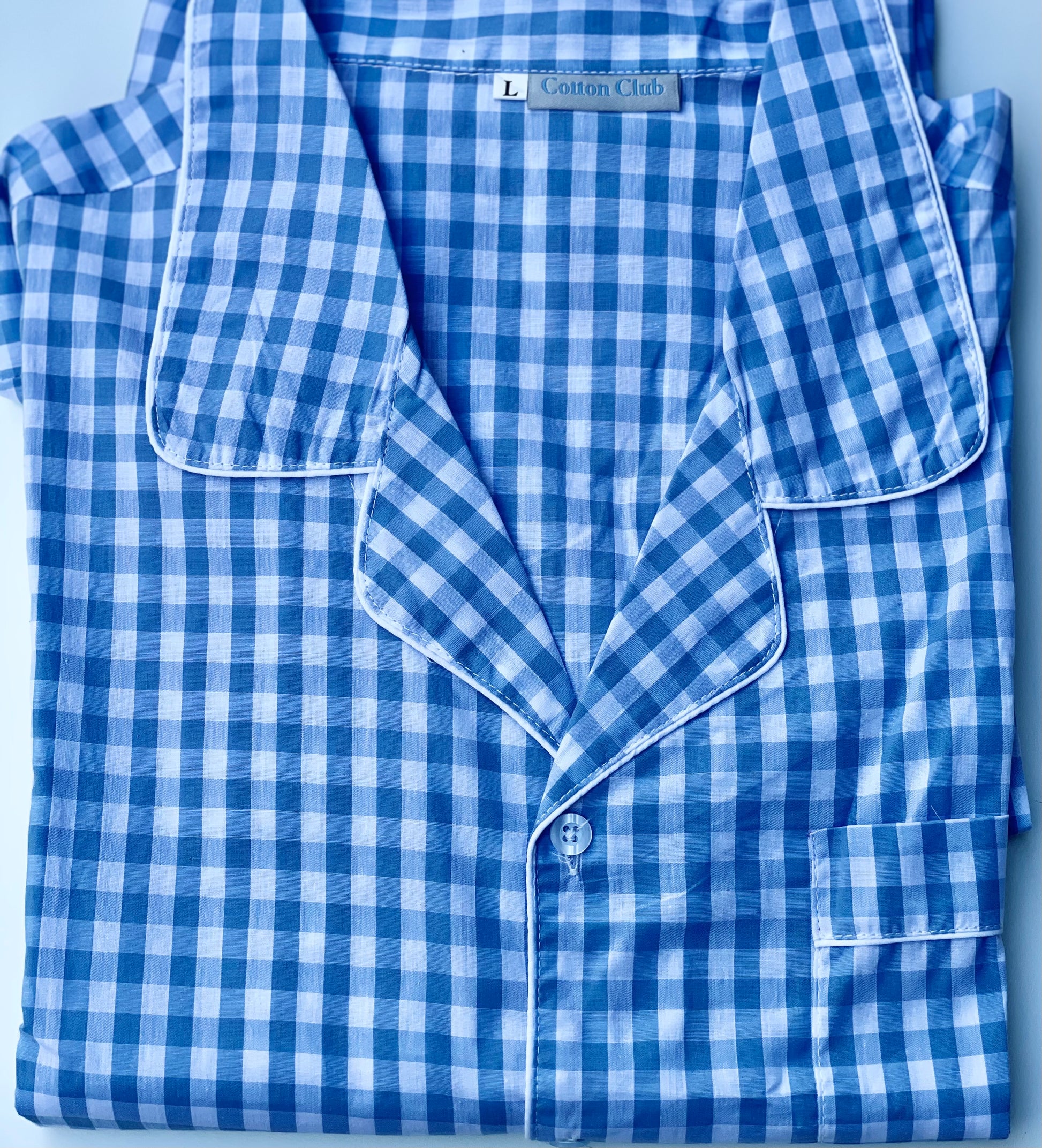 cotton pajama set in blue white check long pants long sleeves for men and women large size
