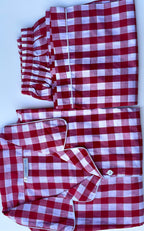 Adult cotton pj set short sleeves in red and white for men or women