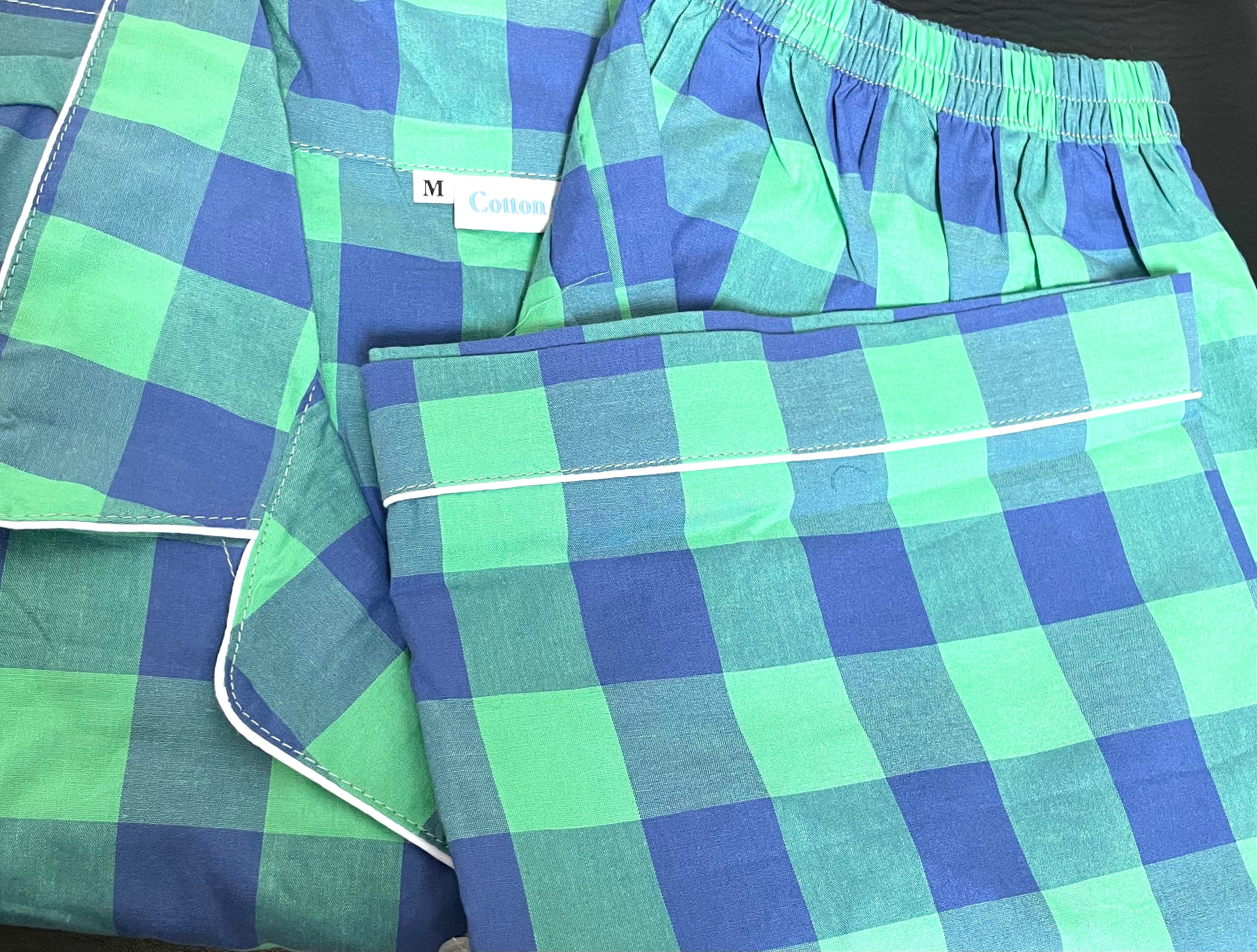 Handmade Shorts pj set for men or women who loves green and blue,Medium size