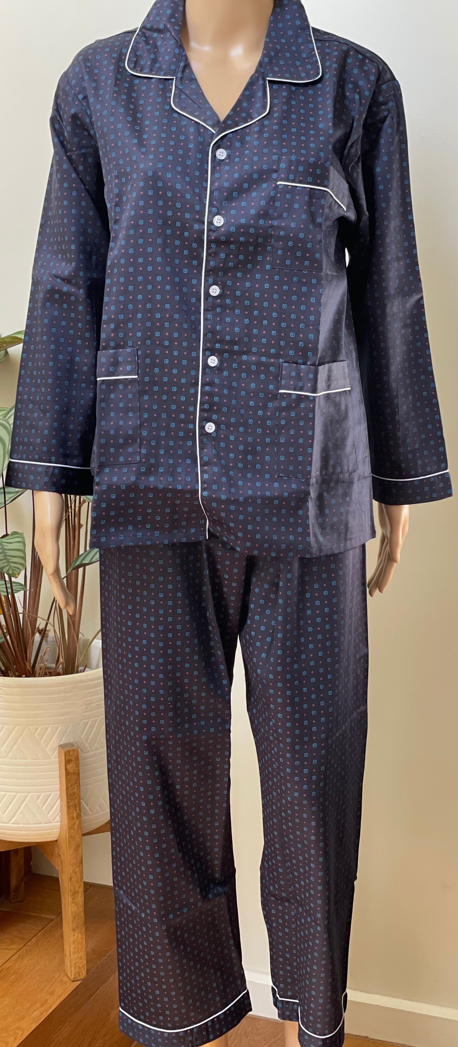 standing in long pants pj set for men or women small size in dark blue