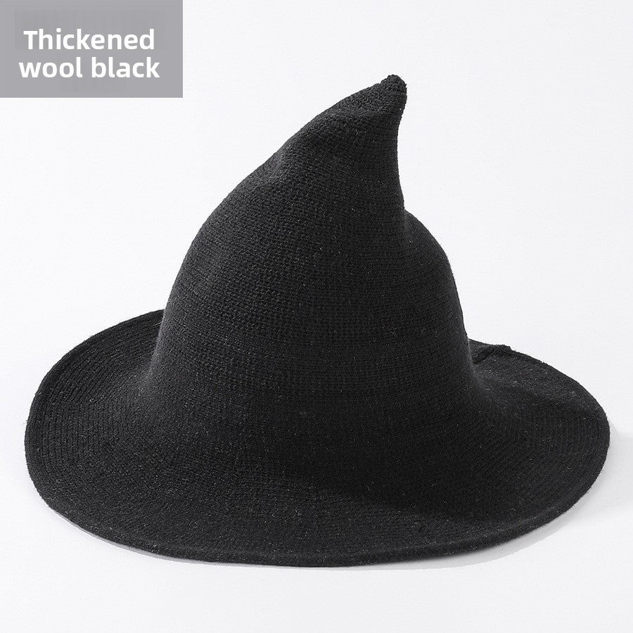Knitted witch hats in multiple Halloween black colour