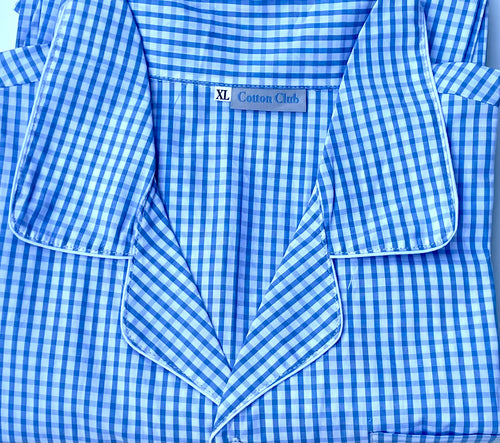 Blue Check Pajamas with Long Sleeve and Timeless look.