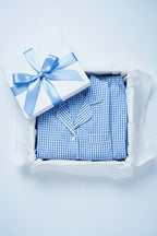 A long sleeves  Pajama Set in blue and white check, presented as a present for men and women XL size