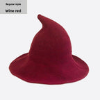 Cotton witch hats for Halloween in dark red colour
