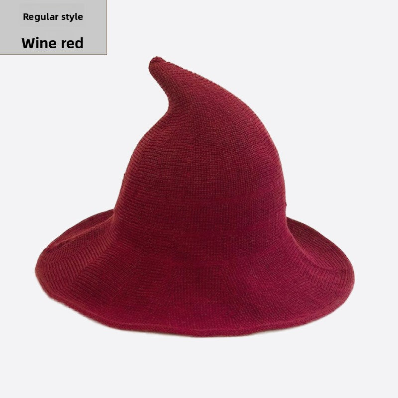 Cotton witch hats for Halloween in dark red colour