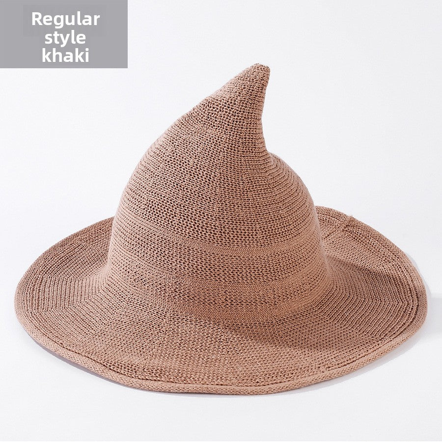 Cotton witch hats for Halloween in khaki colour