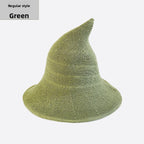 Cotton witch hats for Halloween in green colour