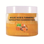 Jar of Kojic Acid & Turmeric Exfoliating Cleansing Pads with a white lid on a white background