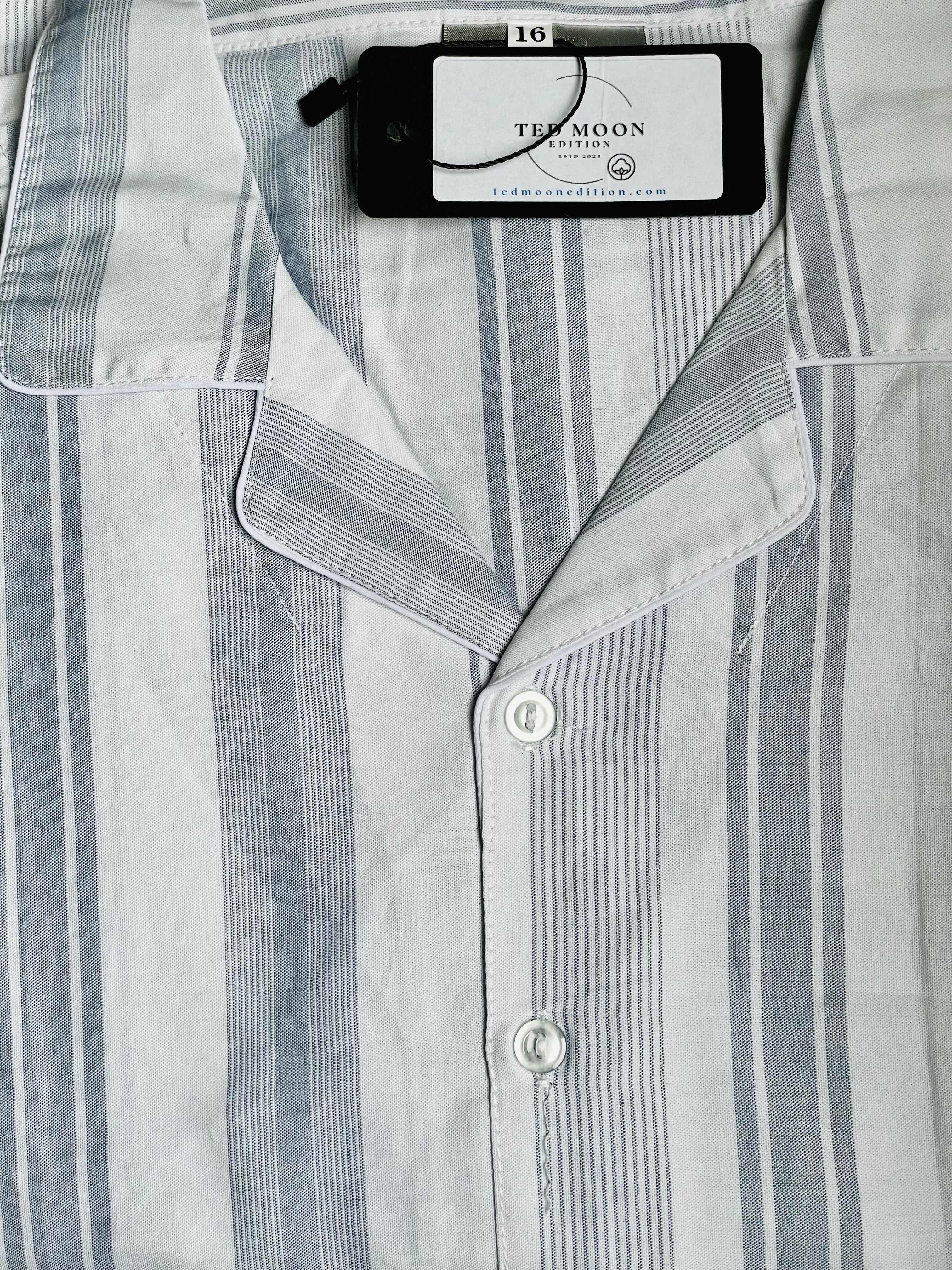 15-16yr kids cotton PJ set- Classic Grey Stripe on Cream