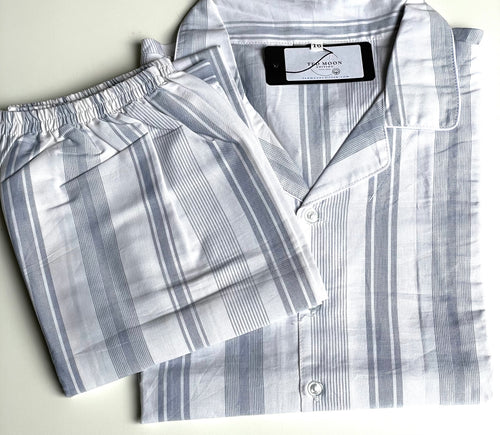15-16yr kids cotton PJ set- Classic Grey Stripe on Cream