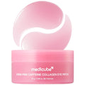 Pink collagen eye patches with jar on a white background, featuring the Medicube brand.