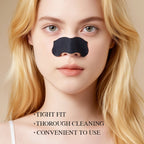 Woman is wearing nose pore strips to help lifting surface buildup and visible blackheads
