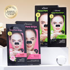 KORMESIC Nose Pore Strips in Bamboo Charcoal & Rose scent, showing a model wearing a black pore strip is shown on the front of the boxes.