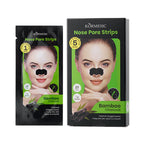 Körmesic Bamboo Charcoal Nose Pore Strips shown as a black pouch and matching retail box, both featuring a model with a black strip applied to the nose.