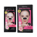 Körmesic Rose Nourishing Nose Pore Strips. The packaging is black and pink with a photo of a woman wearing a black nose strip.