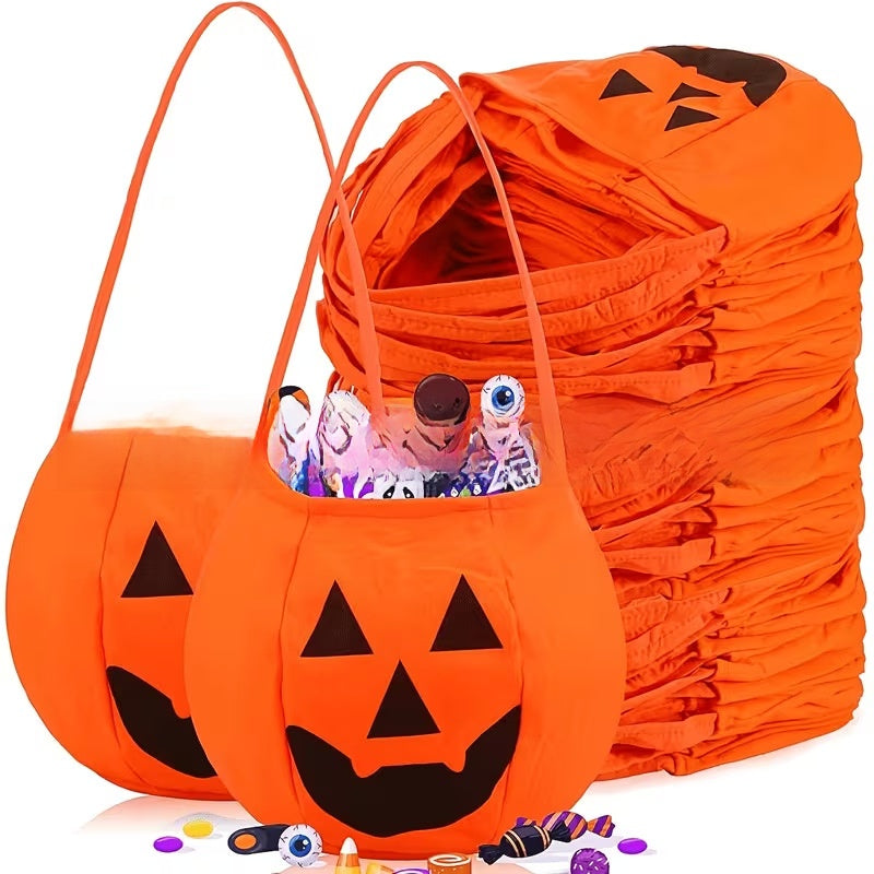 Plush pumpkin Halloween candy bag with handle