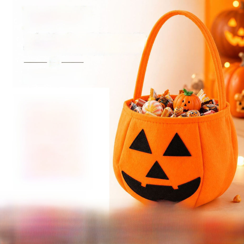 Plush pumpkin Halloween candy bag with handle