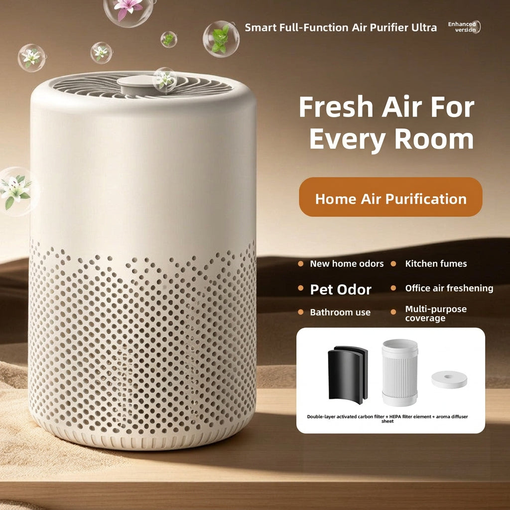 Compact H13 HEPA desktop air purifier with filter and fragrance tablet