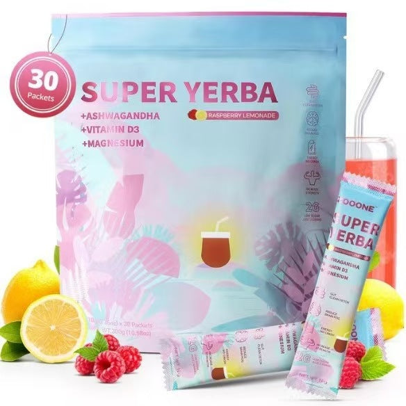 Super Yerba package with a raspberry lemonade flavor