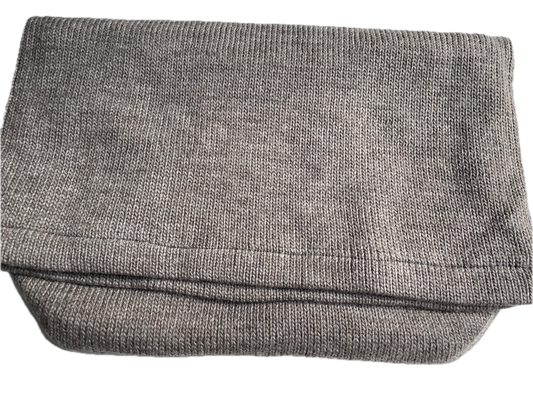 Folded thermal foot bag or footsack made from 100% wool, lined with recycle fleece.  Weight 470 g, 50cm W and 60cm L.  Each foot sack helps to recycle 5x 1L plastic bottles.