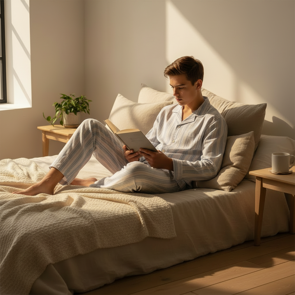 Long pants cotton pajamas for teens and young adults for lounging or sleeping