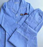 Flat-lay kids Pajamas long pants long sleeves Blue prints with cars