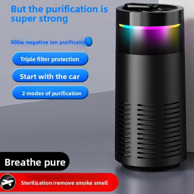 Compact car air purifier for odor control and small vehicle spaces