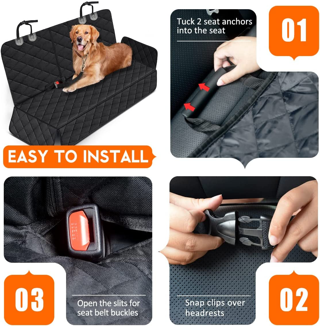 Waterproof Dog Car Seat Cover | Non-Slip Back Seat Protector for Cars, SUVs & Trucks – Black