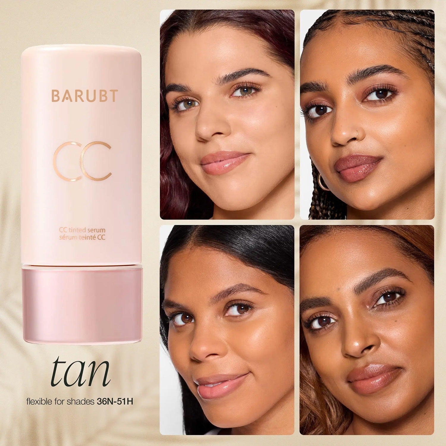 Barubt CC cream with four women's faces showing different skin tones.