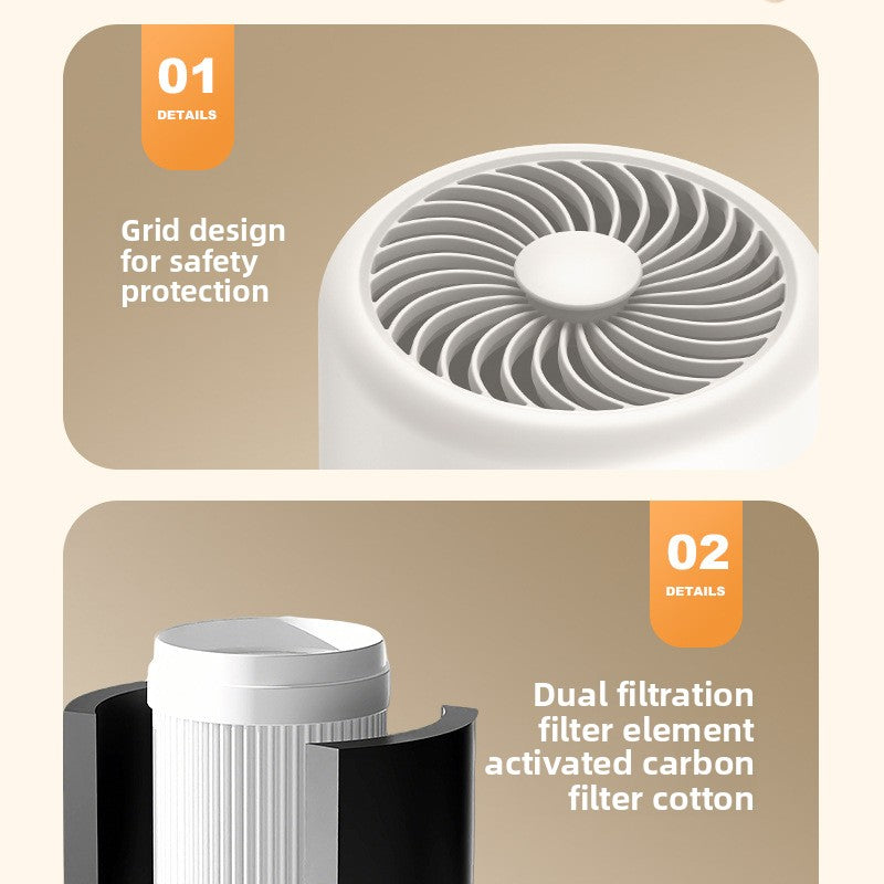 air purifier with safety grid design and dual filtration filter element 
